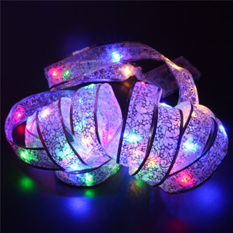 TK 2/4/5m Ribbon LED String Lights Christmas Tree Decoration Light Ribbon Bows Lights Christmas New Year Fairy Lights