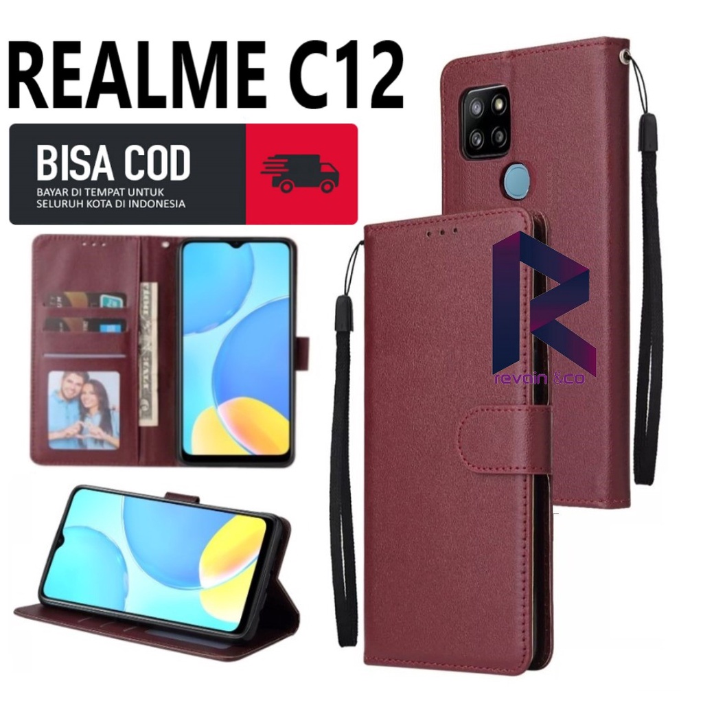 REALME C12 CASE DOMPET FLIP WALLET LEATHER KULIT PREMIUM SARUNG BUKA TUTUP FLIP CASE REALME C12