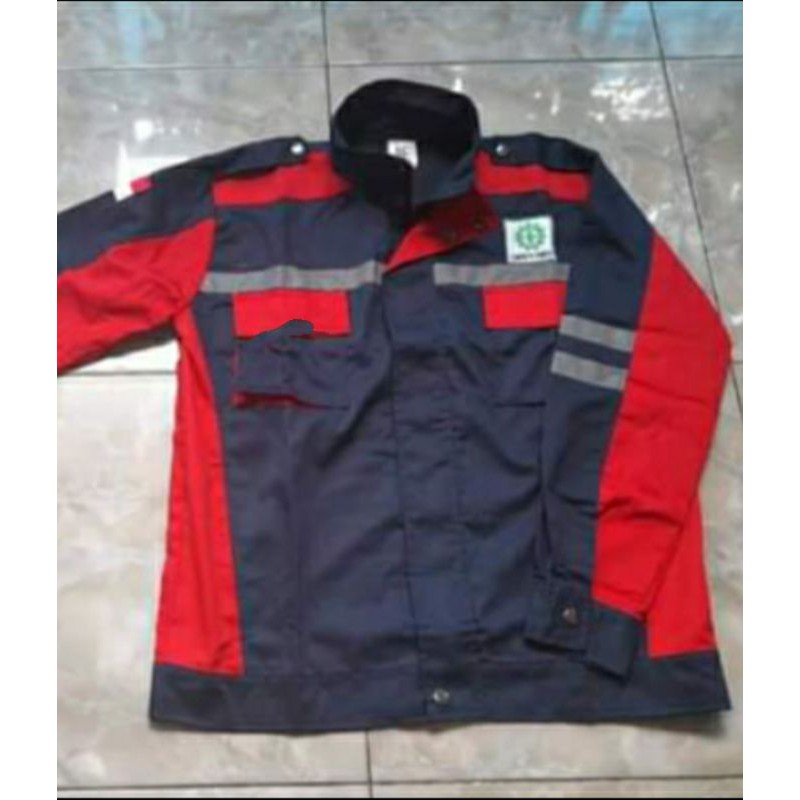 SERAGAM SAFETY SEMI JAKET MERAH DONGKER FREE LOGO K3 BENDERA