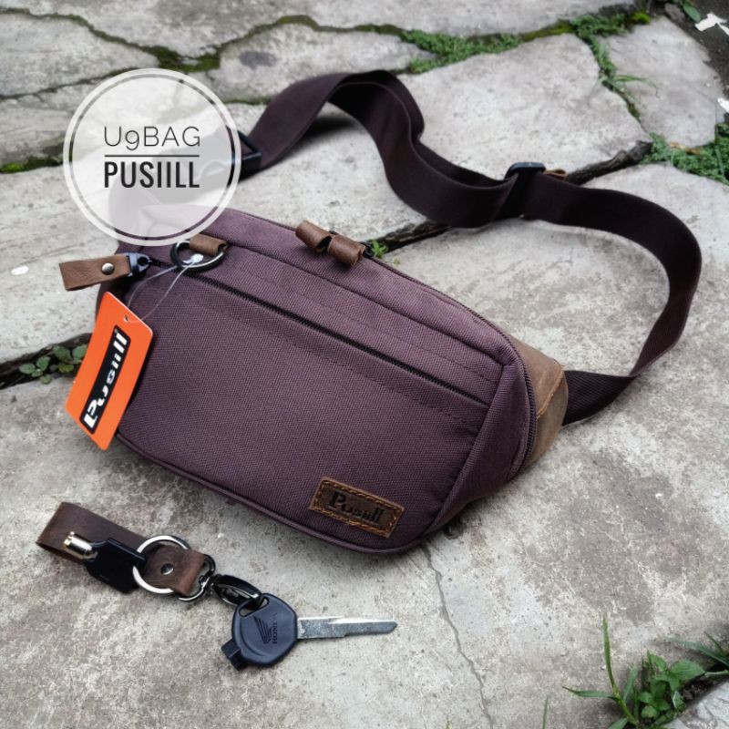 Waistbag/shoulderbag/Pusiill AM0.3 coklat/kulit asli dengan kombinasi courdura/pria&amp;wanita