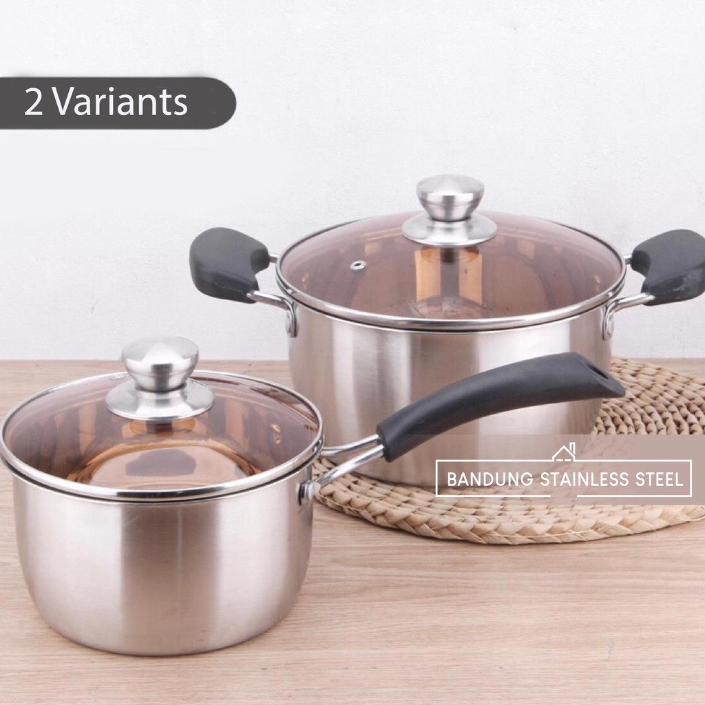 Panci Sup 22cm Stainless TEBAL / Soup Pot tutup Kaca murah