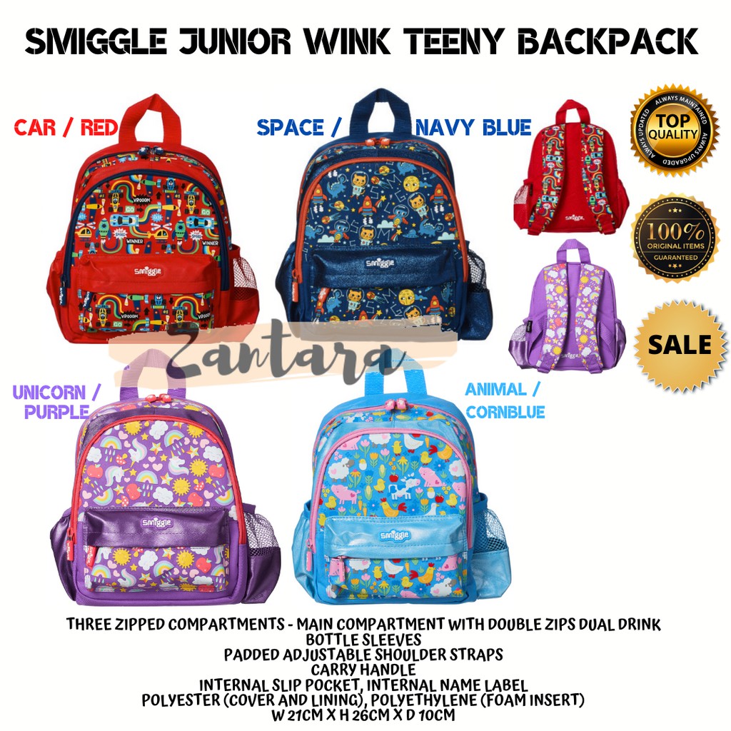 Smiggle Junior Wink Teeny Backpack / Tas Junior Smiggle / Unicorn / Car / Animal / Space - ORIGINAL