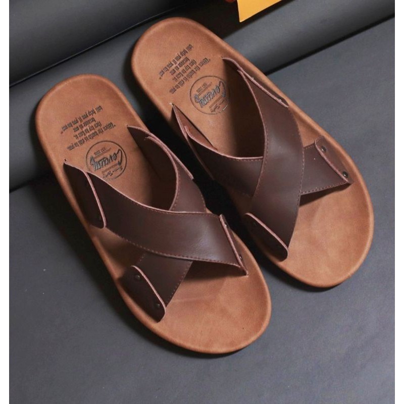 BELI 2 ONGKIR 1! SANDAL FULL KULIT ASLI CEVANY 09 XMIN HITAM COKLAT TAN ORIGINAL