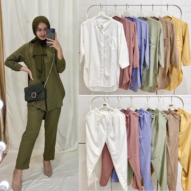 JUMBO CELIA SET / SETELAN BESTSELLER / SET WANITA TERBARU / ONE SET DAPAT KEMEJA + CELANA / SETELAN