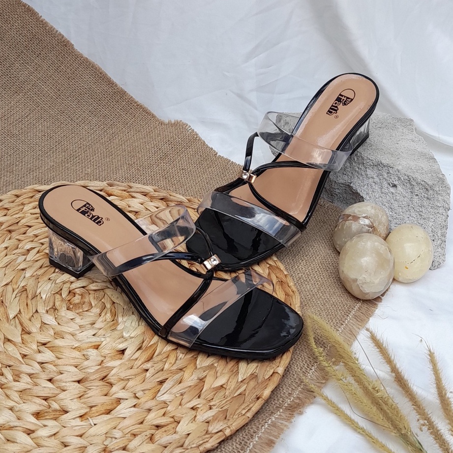 SW 99 Sandal Heels Kaca wanita 5 cm Ban 2 Tali Silang