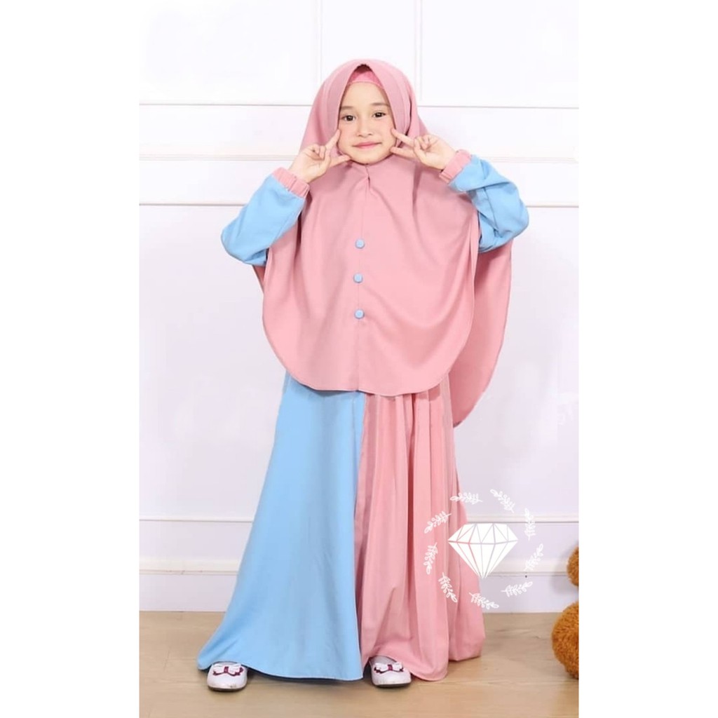 Syari Tori Set Gamis + Jilbab Anak Perempuan Usia 6 - 7 Tahun - Dusty Lave, 6-7 tahun