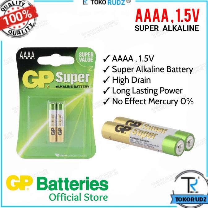 Baterai AAAA 1.5V Super Alkaline GP Original isi 2 Batre A4 - Tanpa Bubble Kode 1231