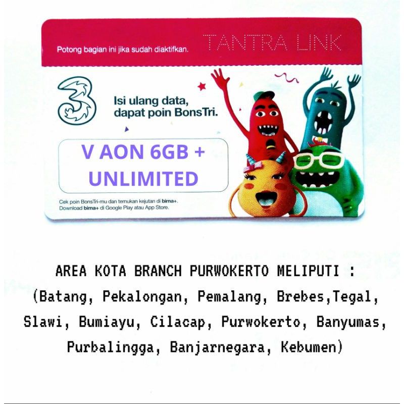 Vocher TRI unlimited 6gb (kirim kode via chat) branch Purwokerto
