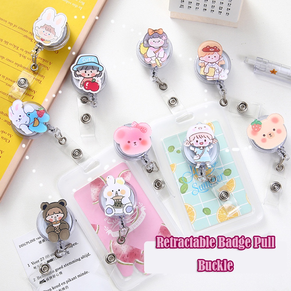 QUINTON Student Badge Clip Cartoon Work Permit Clip Retractable Buckle Elastic Easy Pull Buckle Bus Card 1pcs Meal Card Telescopic Buckle ID Card Holder