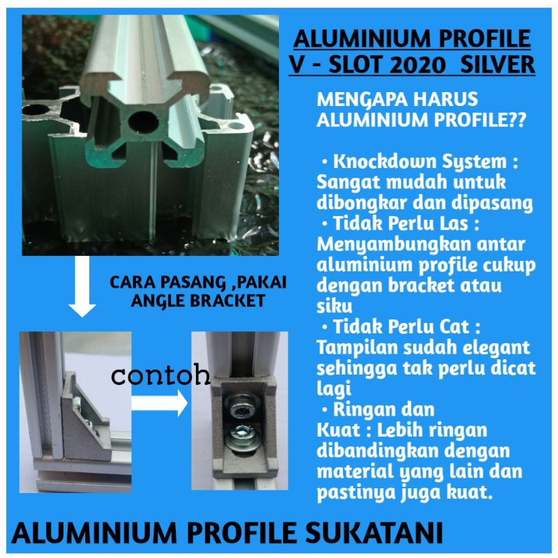 ALUMINIUM PROFILE  V - SLOT 2020 SILVER TERMURAH