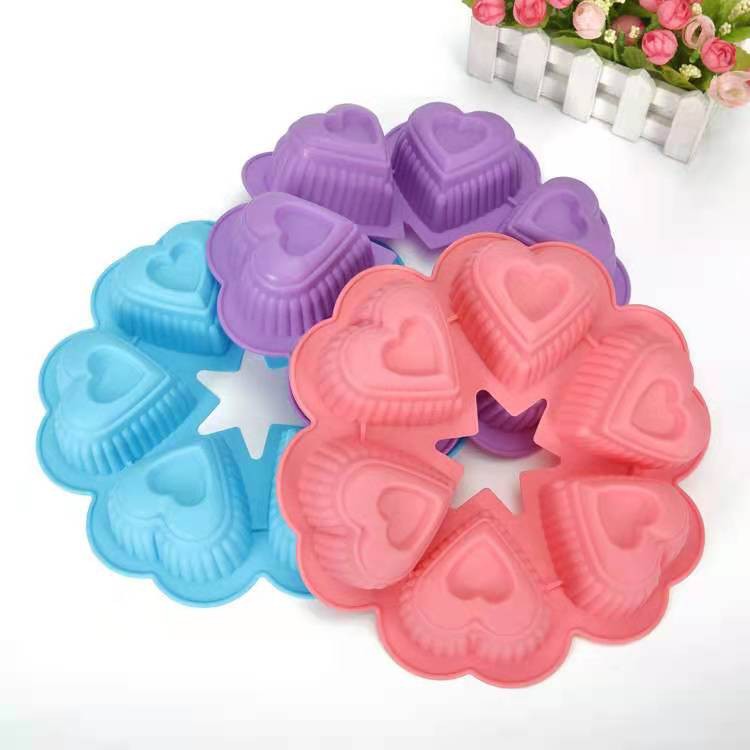 Loyang Kue Silicone Puding Cetakan Bolu Silikon Tahan Panas Heart 6 Cup