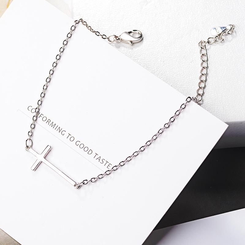 Gelang Salib Perak Classic Cross Pendant Bracelet Woman Gift Beautiful Silver Chain Cuff Jewlry