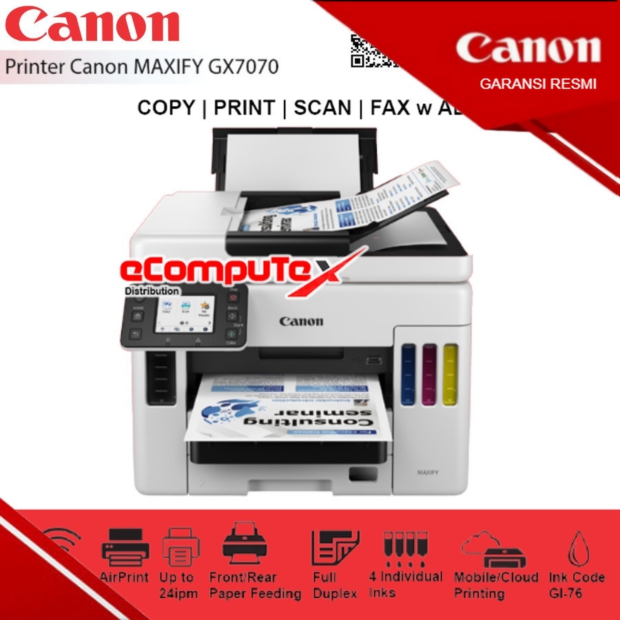 PRINTER CANON GX7070 / GX 7070 MULTI FUNCTION PRINT / SCAN / COPY / FAX - GARANSI RESMI