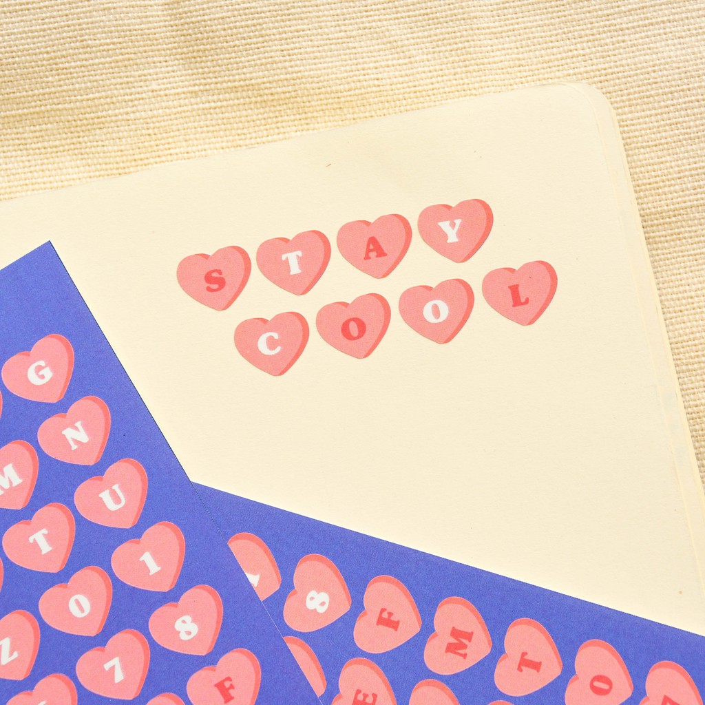 

pink hearts alphabet sticker sheet