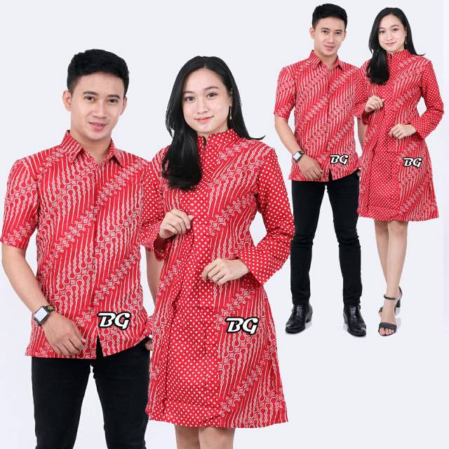Couple tunik kombinasi polkadot