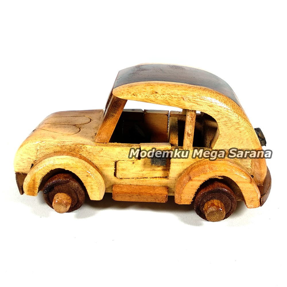 Diecast Miniatur Mobil VW Kodok Kayu - Ukuran S Mini 13x8x6 cm