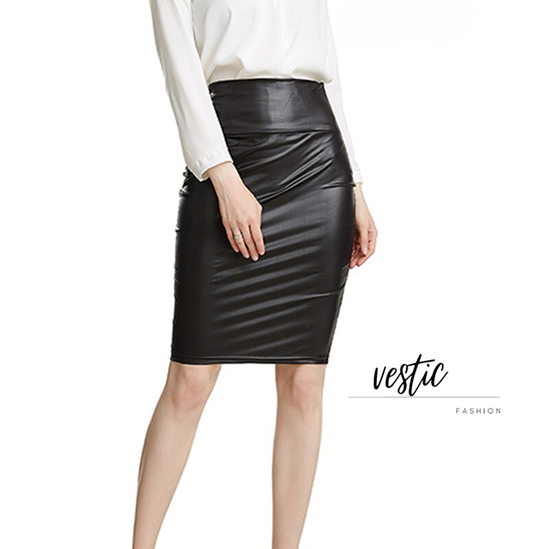 Rok Wanita Terbaru Kulit Musim Gugur Streetwear Kantor Kasual Pakaian Kerja Bodycon Pensil Pinggang 