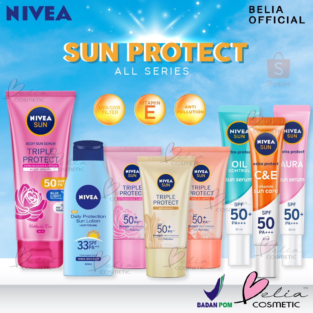 ❤ BELIA ❤ Nivea Sunscreen Sun Protect Series (✔BPOM) Daily Protection Face Instant Aura Oil Control Protect Serum SPF 50+ | SPF 30 | SPF 33