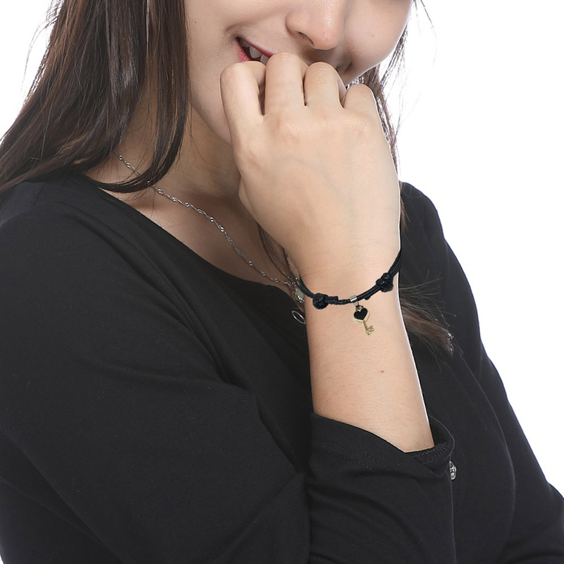 2pcs/lot Gelang Tangan Tali Aksen Gembok Hati Bahan Alloy Untuk Pasangan/Pria/Wanita