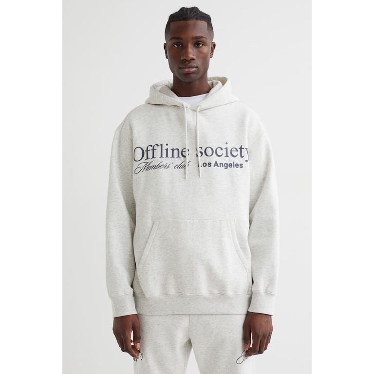 Hoodie H&amp;M Offlline society Broken White Misty Hoodie Pria Wanita hnm