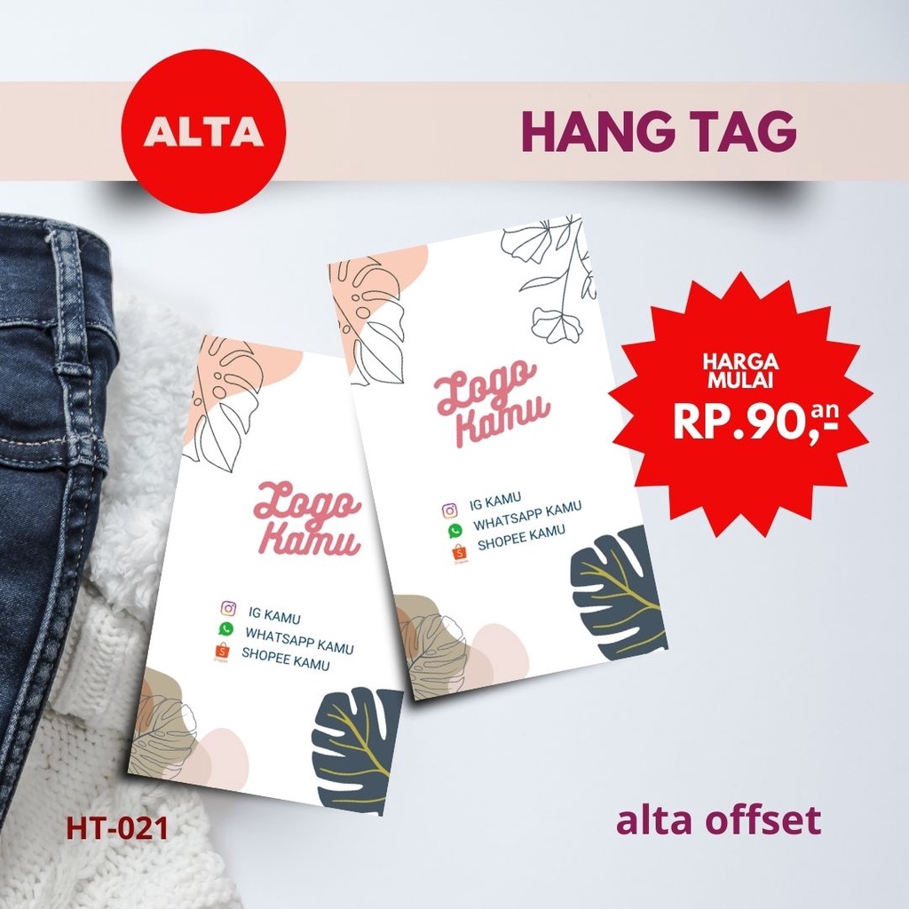 

Hang Tag Baju | Label Baju | Label Produk | Label Merk | Hampers | Bingkisan Kode : HT021 ( Min. Order 130 pcs ukuran 3,5 x 6 cm )