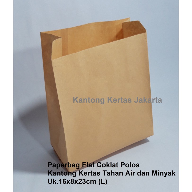 

Paperbag Kantong Tahan Air dan Minyak Coklat Polos 16x8x23cm (L)