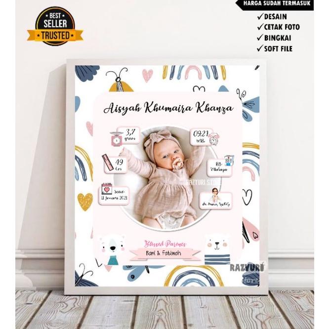 Bingkai Biodata Bayi Minimalis/Kado Kelahiran Aesthetic/Bingkai Biodata Anak/Minimalis/Aesthetic
