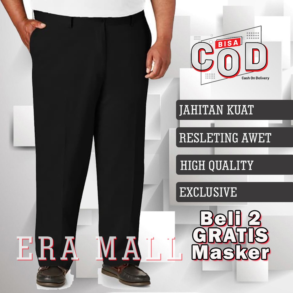 Celana Bahan Pria Jumbo Sepan Dasar Kerja Kantor Laki laki Dewasa Slim fit Big Size Hitam