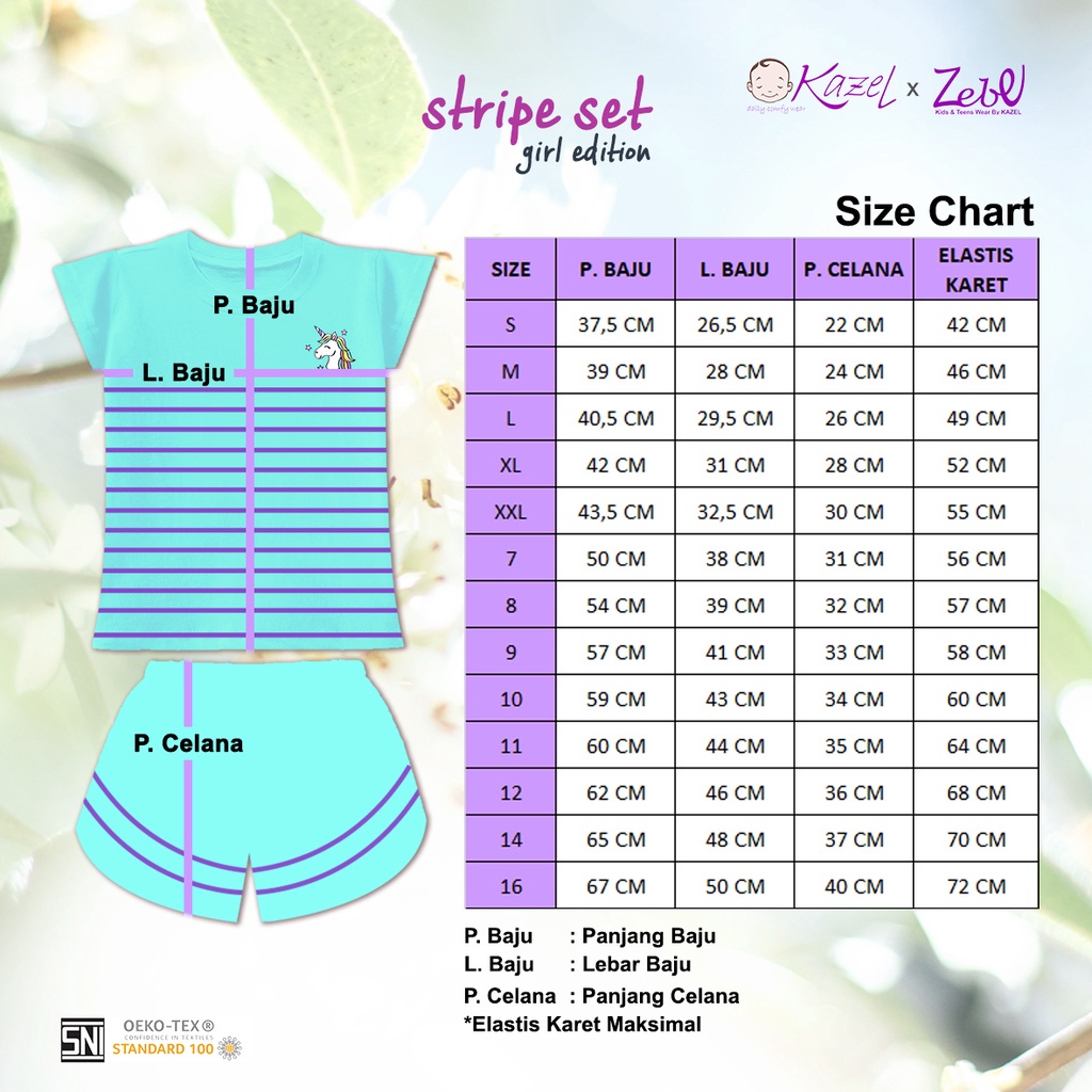 [Size S-XXL] Kazel Stripe Set Girl Edition Setelan Pendek Anak Perempuan 1-5 Tahun