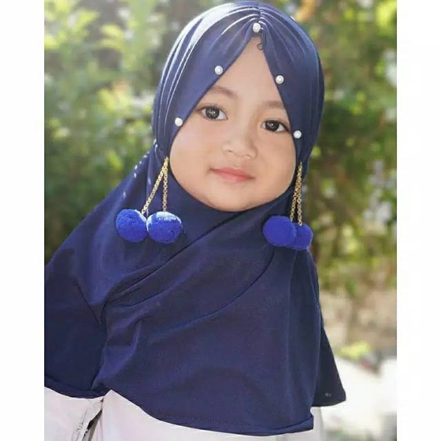 18 Jilbab Anak Pompom | Hijab Jersery Anak Lembut Halus | Turban Muslim |TK - SD | Nissa Sabyan