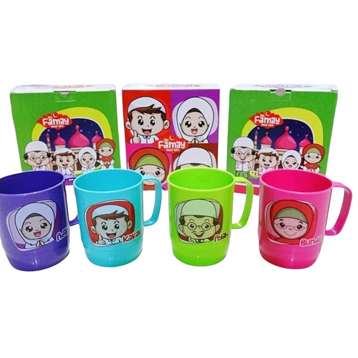 [DEASHOP] MUG FAMILY SET 4 IN 1 / GELAS PLASTIK FAMILY / BIGGY GELAS 4 PCS FREE DUS