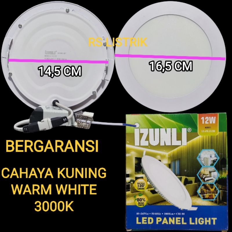 IZUNLI PANEL LED 12W IB BULAT IN BOW KUNING WARM WHITE 3000K SNI BAGUS