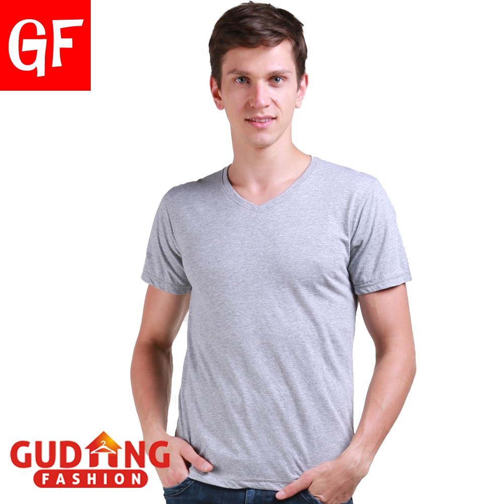 Basic Tshirt Pria Lengan Pendek Polos Leher V Spandek Abu Muda – FP 530