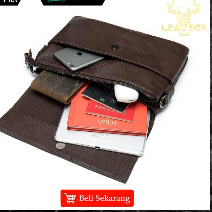 Top Produk.. Tas Selempang Kulit Pria Kerja Original Model Terbaru Warna Hitam Dan Coklat Waterproof