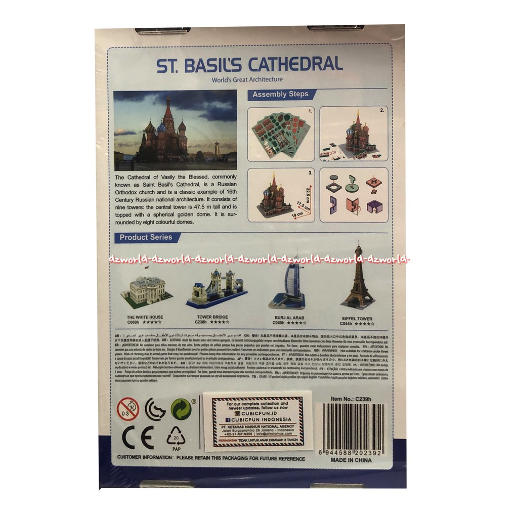 CubicFun St Basil's Cathedral 3D Puzzle 92 Keping Mainan Susun