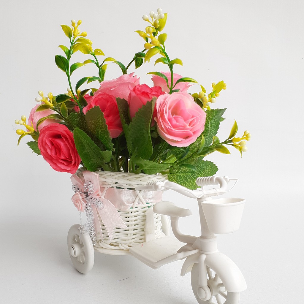 Bunga Rose Artifisal Pot Pot Sepeda Mini