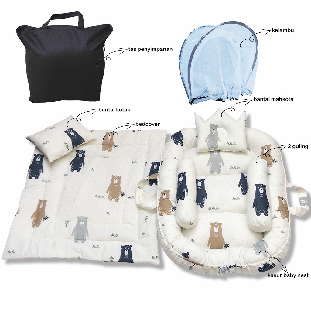 [ PAKET LENGKAP ] BABY NEST SET BEDCOVER FREE TAS + BANTAL KOTAK