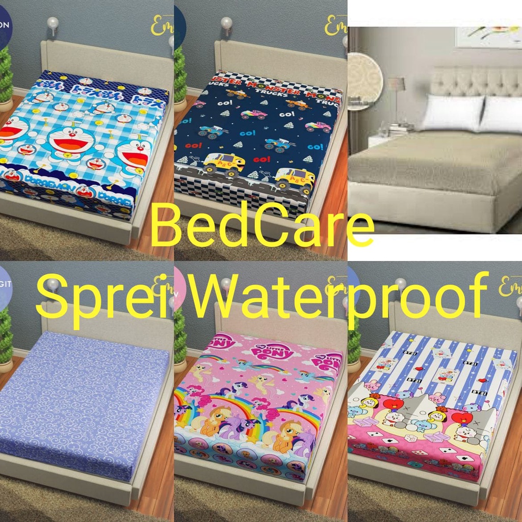 BedCare Sprei Waterproof 90x200 100x200 120x200 140x200 160x200 180x200 200x200  seprei anti air anti ompol motif karakter tinggi 30 CM