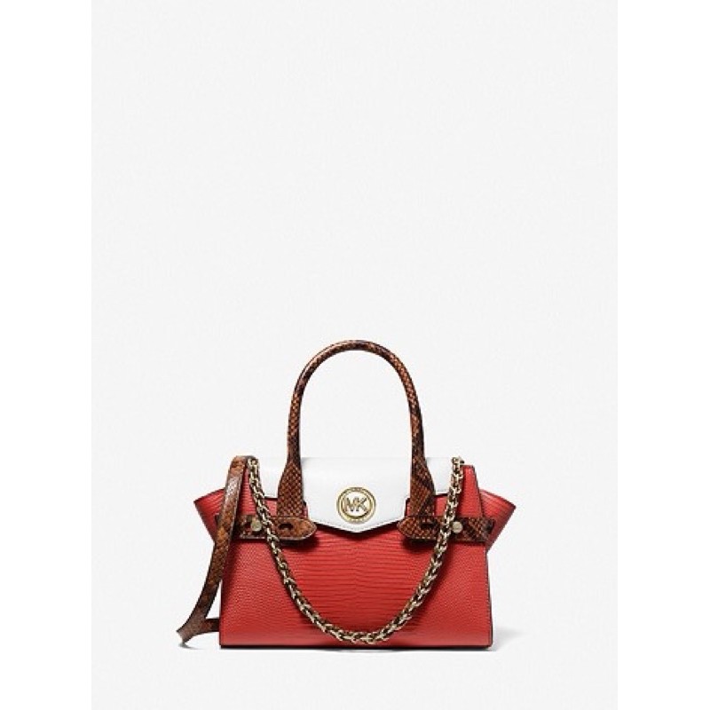 MK MICHAEL KORS Carmen Small Color-Block Embossed Leather Belted Satchel