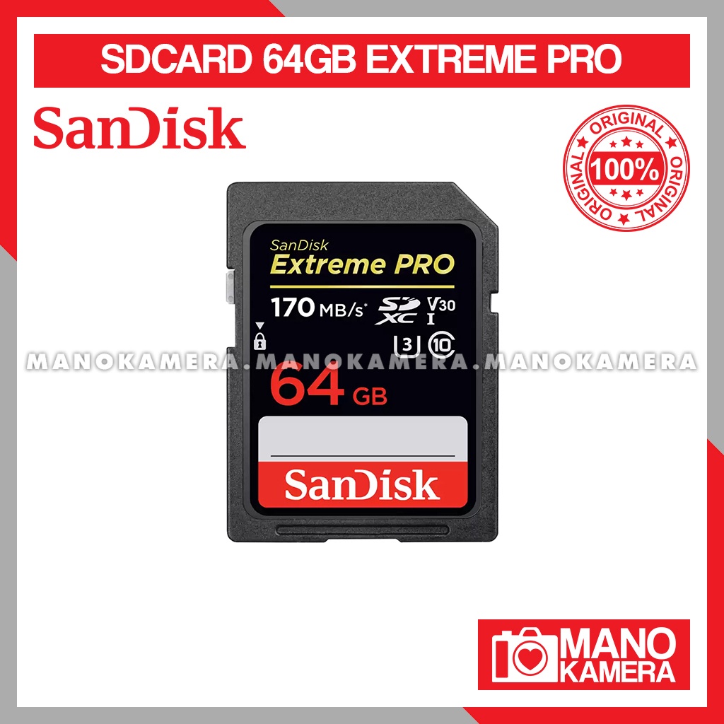 SD Card 64GB Sandisk Extreme Pro V30 U3 C10 UHS-I 170 MBps SDcard