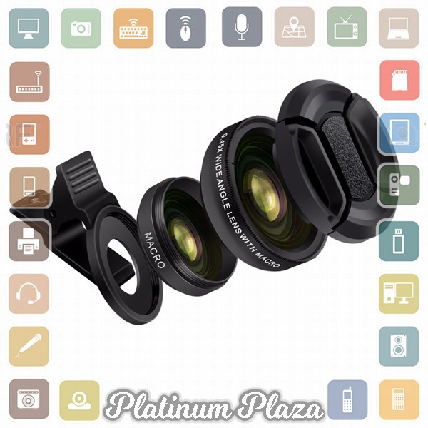 APEXEL Lensa Super Wide Angle Lens + Macro Smartphone - APL-0.45WM - Black`E0D179-