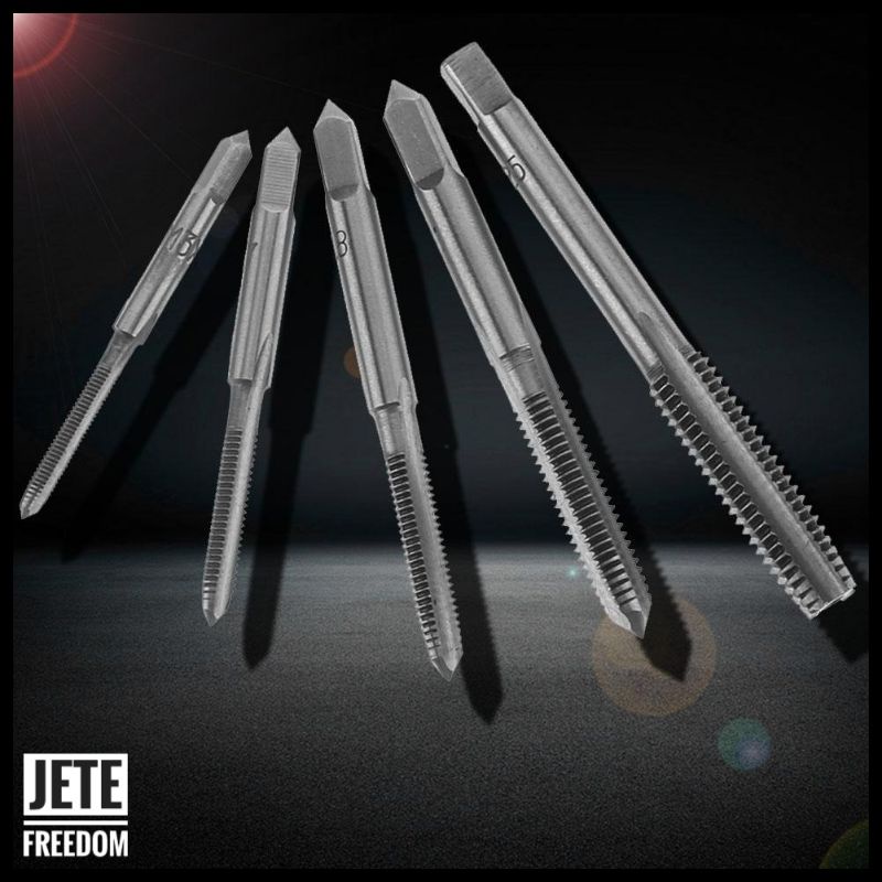 Alloet Hand Tap M3 M4 M5 M6 M8 Plus Gagang SET 6 PCS Mata Bor Wrench Drill Bit Hand Tapping Twist Bit Melubangi Baja Perkakas Petukangan Tools