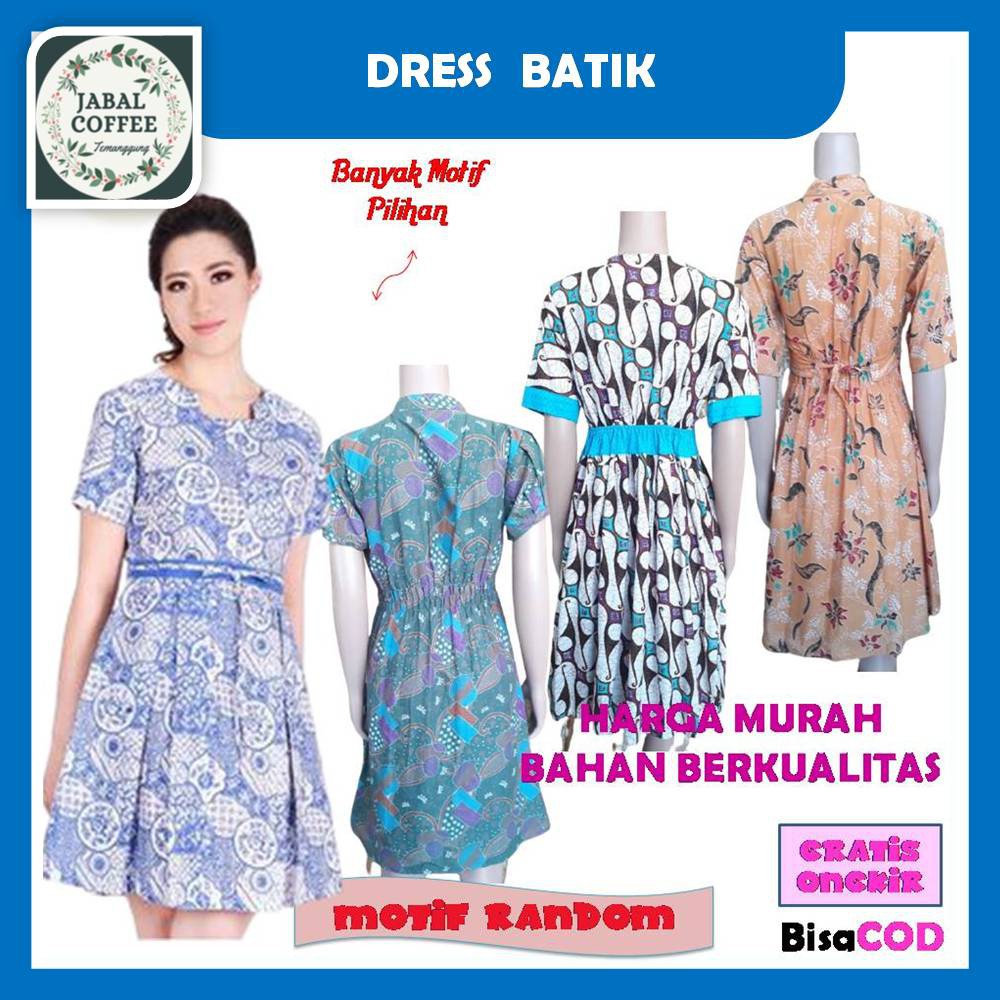 Dress Batik Wanita Jumbo Pesta Modern / Dress Pendek Batik Wanita Dewasa Modern Murah J18