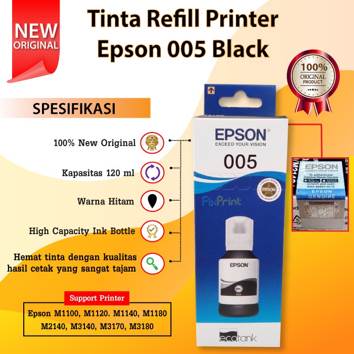 TINTA EPSON 005 M1100 M1120 M1140 M1180 M2140 M3140 M3170 M3180 ORI