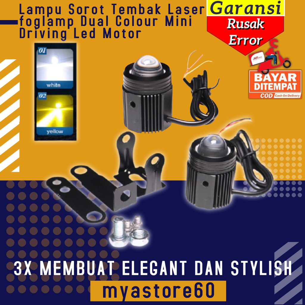 Lampu Sorot Tembak Laser foglamp Dual Colour Mini Driving Led Aksesoris Variasi Sparepart Motor