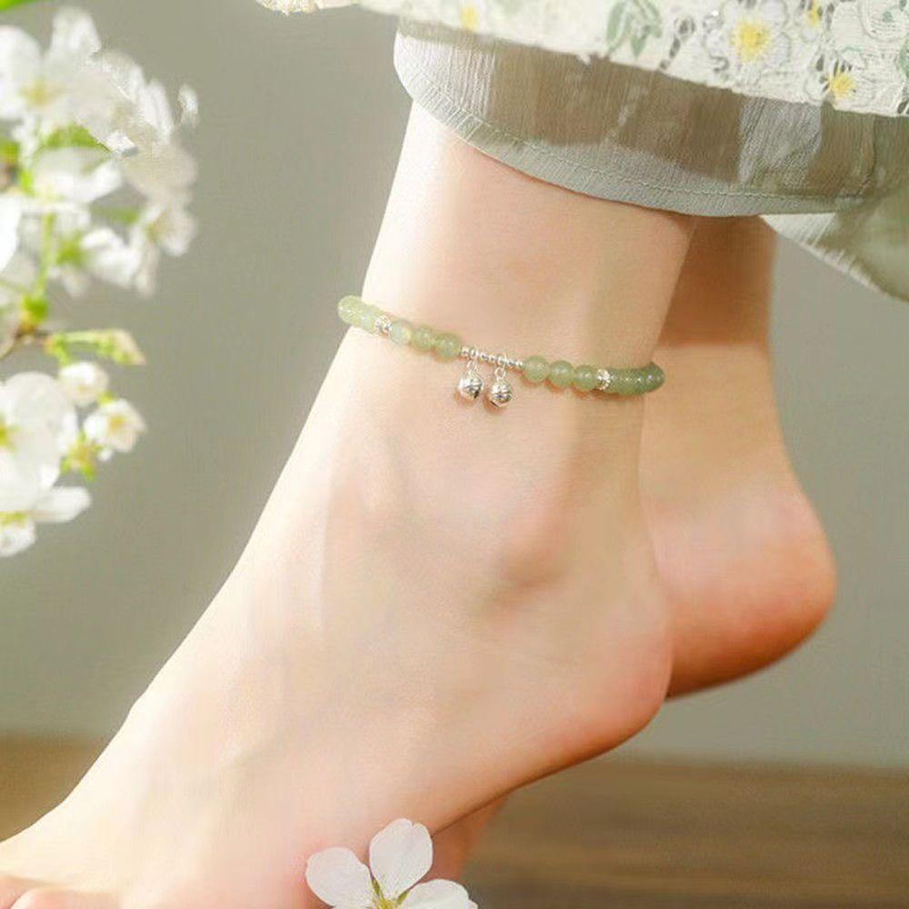 Needway Gelang Kaki Manik Hijau Minoritas Barefoot Yang Dapat Disesuaikan Dengan Bell Sandal Gadis Gaya Korea Anklet