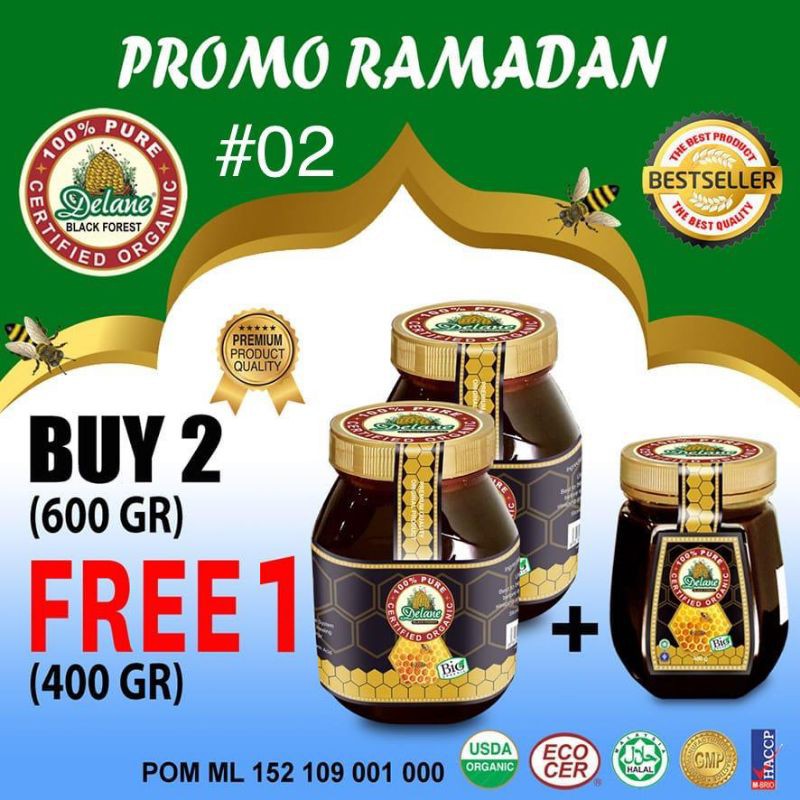 

Madu hutan Delane paket promo 2btl @600g free1btl400g