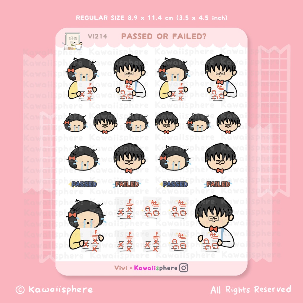 

Passed or Failed | Study Journal / A6 Ring Planner Sticker | Stiker Belajar a.melontea VI214