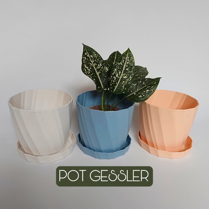 Pot Gessler Twist Italian Design | Original Gessler Pot Tanaman dengan Tatakan Tanaman Hias Dekorasi Rumah