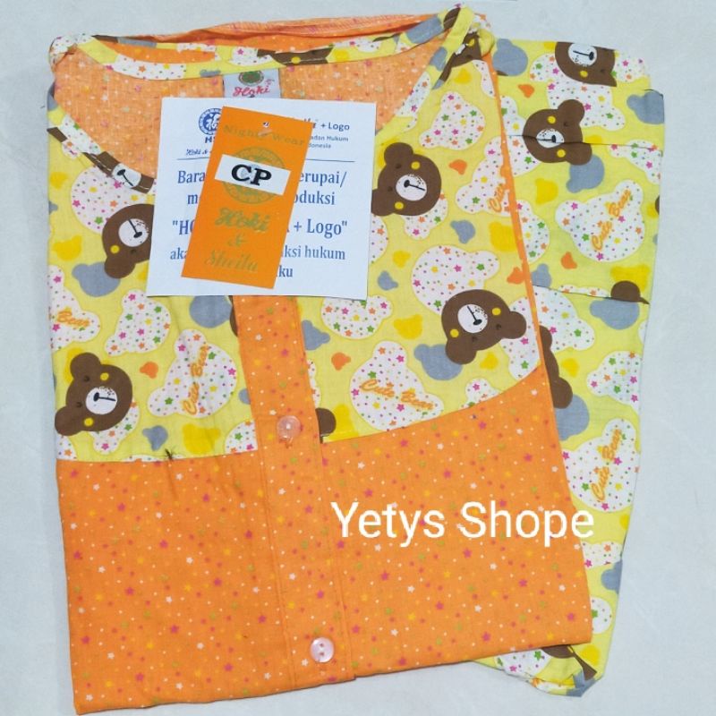 CP Full Kancing Hoki&Sheila LD110 Baju Tidur Piyama Standart [Part 1]-BintikBear Kuning